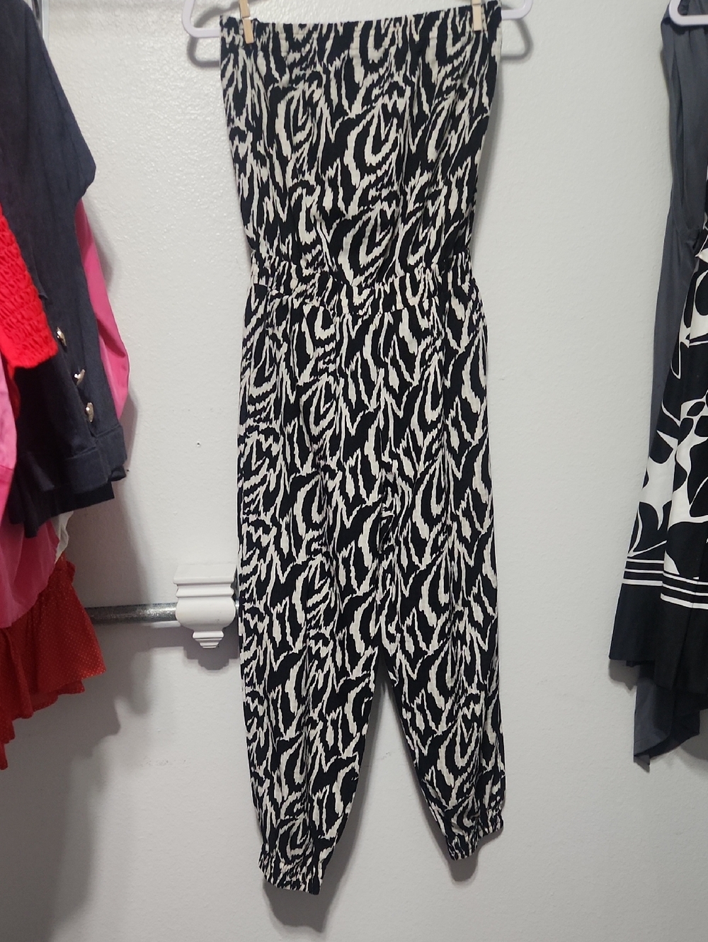 bishop + young Black & White Strapless Printed Jumpsuit